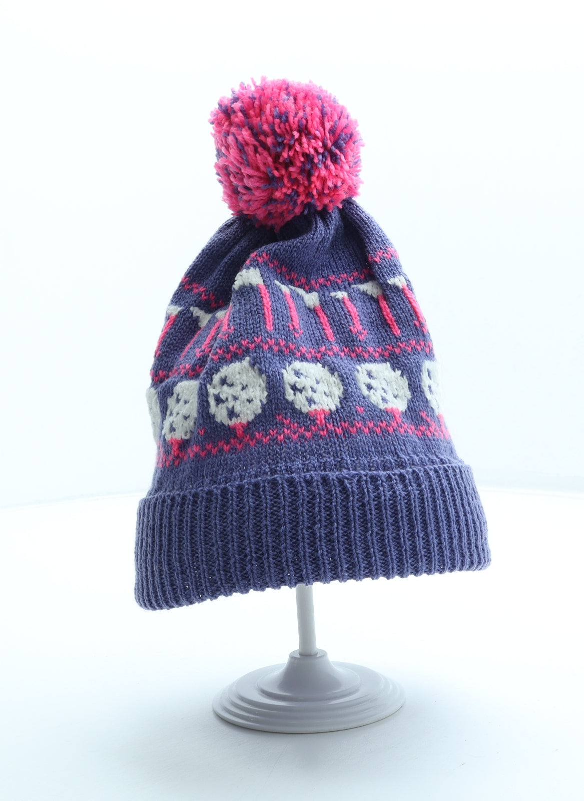 Preworn Womens Purple Geometric Acrylic Bobble Hat One Size - Golf