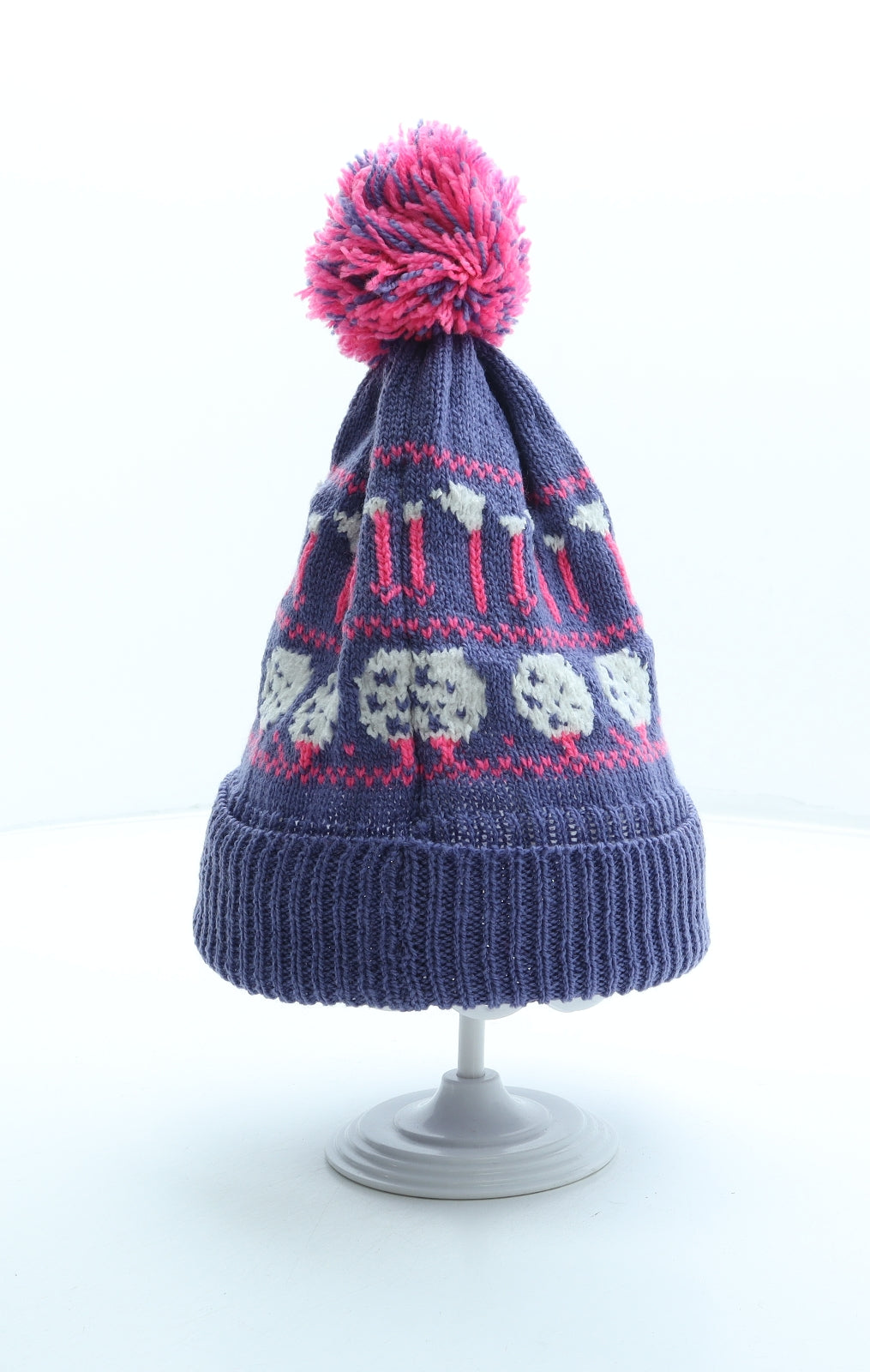 Preworn Womens Purple Geometric Acrylic Bobble Hat One Size - Golf