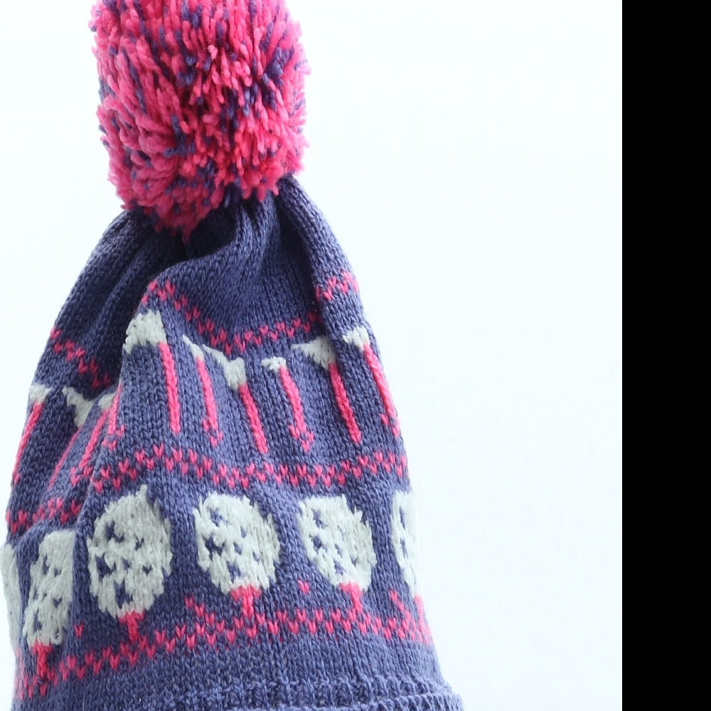 Preworn Womens Purple Geometric Acrylic Bobble Hat One Size - Golf