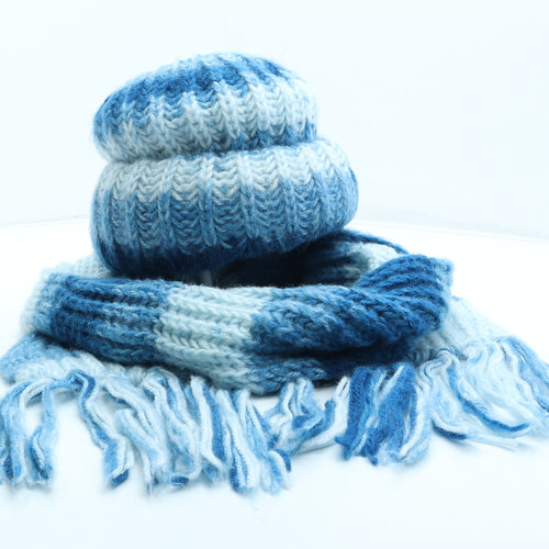 Preworn Womens Blue Striped Acrylic Beanie One Size