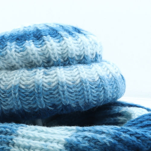 Preworn Womens Blue Striped Acrylic Beanie One Size