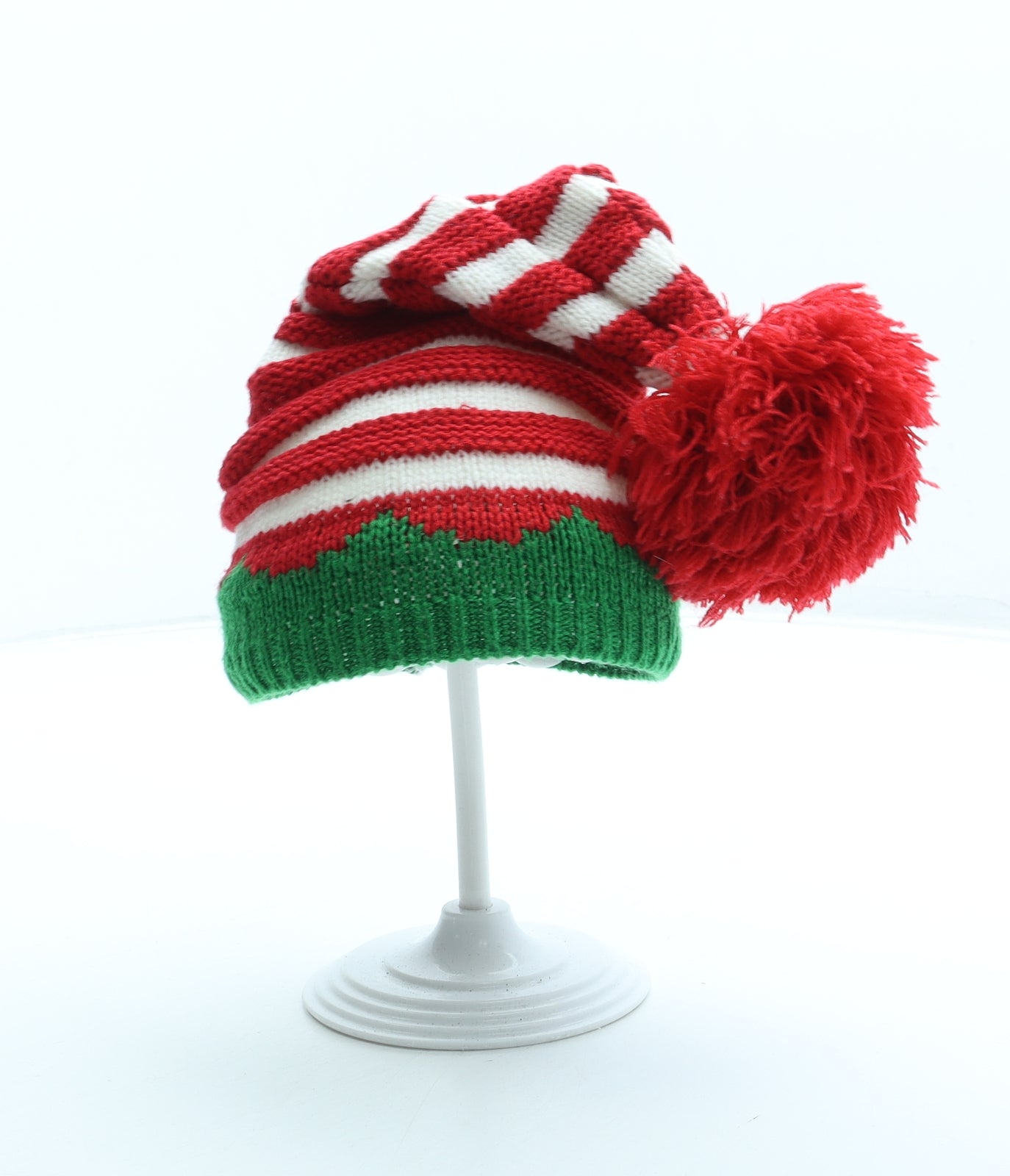 F&F Boys Multicoloured Striped Acrylic Bobble Hat Size XS - Elf Christmas