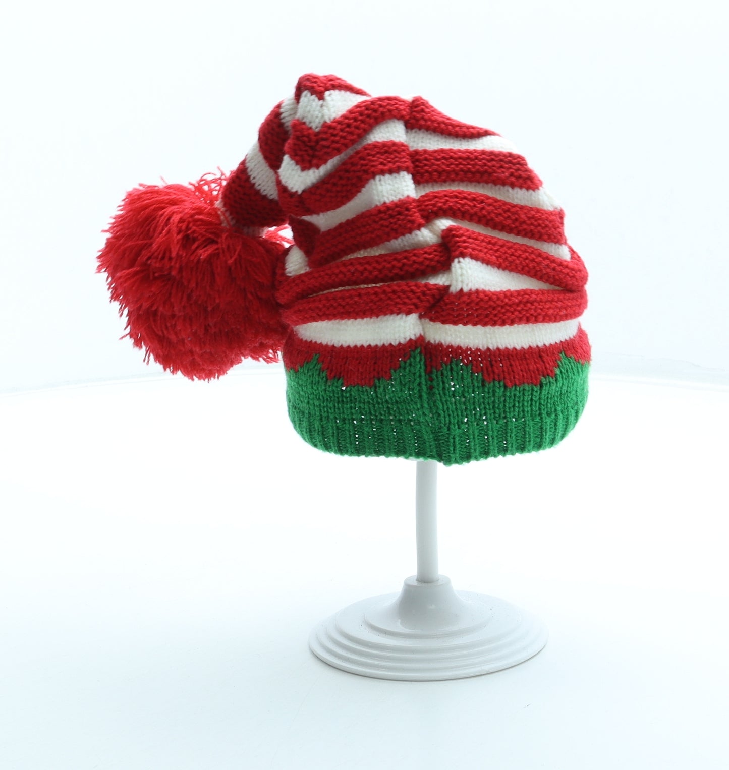 F&F Boys Multicoloured Striped Acrylic Bobble Hat Size XS - Elf Christmas