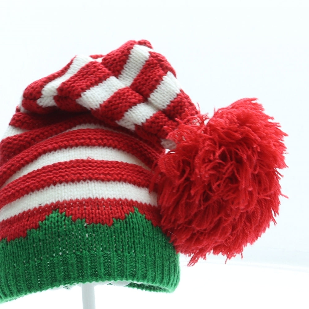 F&F Boys Multicoloured Striped Acrylic Bobble Hat Size XS - Elf Christmas