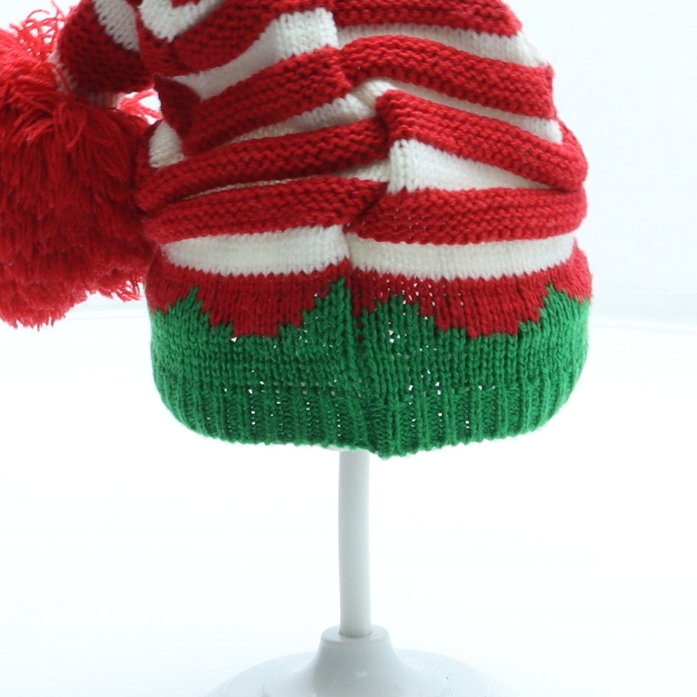 F&F Boys Multicoloured Striped Acrylic Bobble Hat Size XS - Elf Christmas