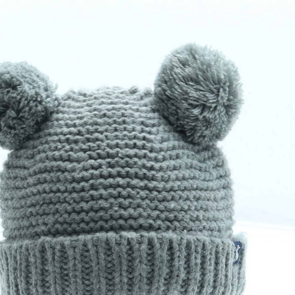 Joules Girls Grey Acrylic Bobble Hat Size S
