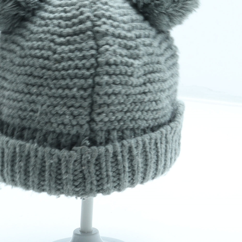 Joules Girls Grey Acrylic Bobble Hat Size S