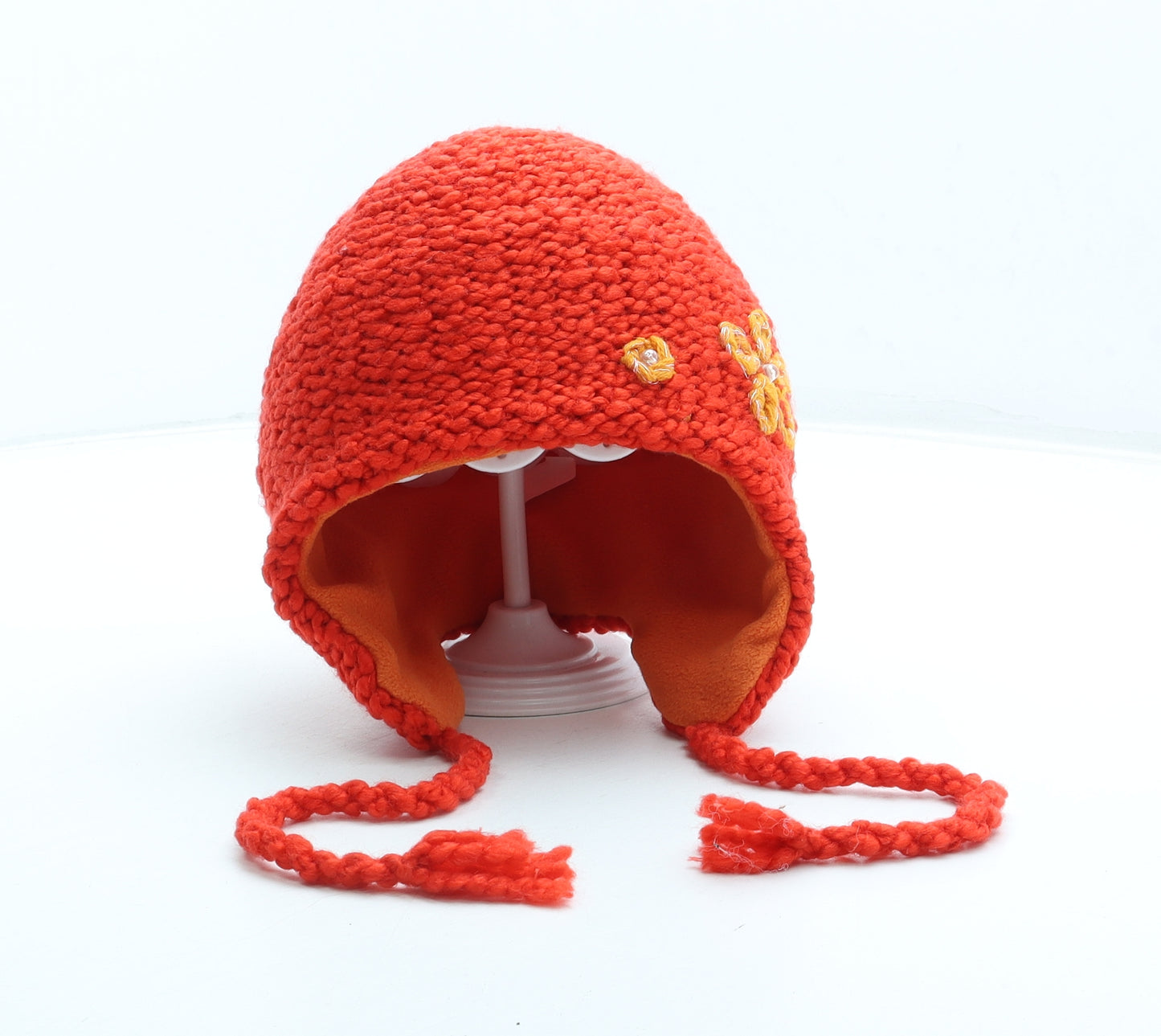Preworn Girls Red Acrylic Bonnet Size S - Flower detail