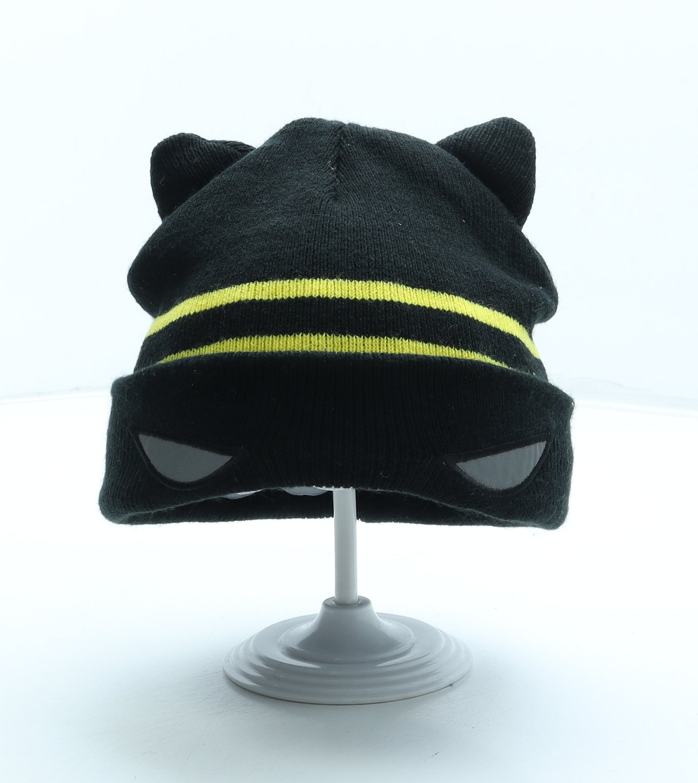 Batman Boys Black Striped Acrylic Beanie Size M - Ears