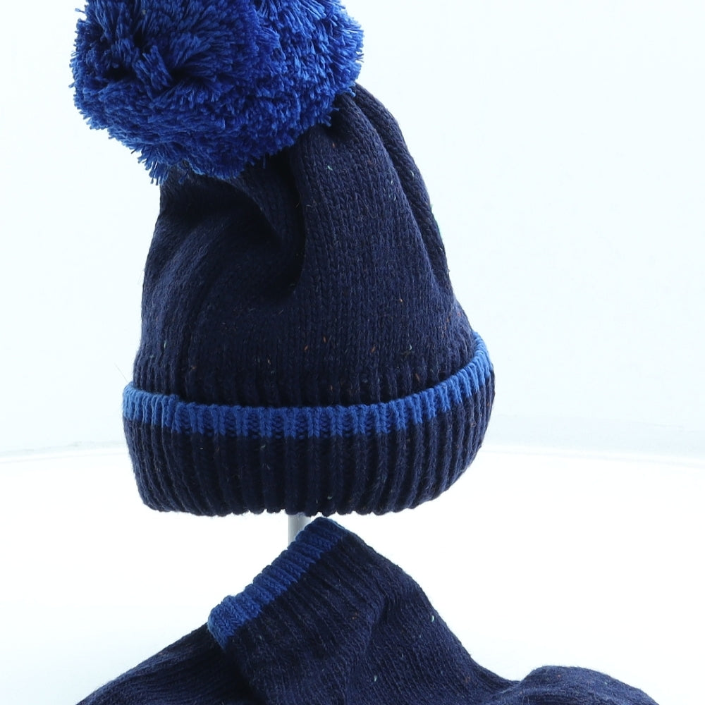 Preworn Boys Blue Acrylic Bobble Hat Size S - Tractor Digger