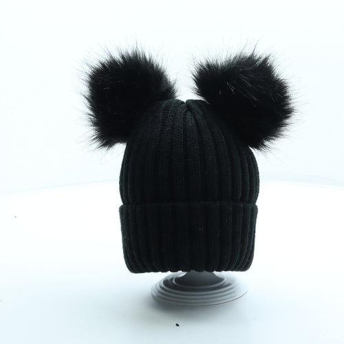 NEXT Girls Black Acrylic Bobble Hat Size S