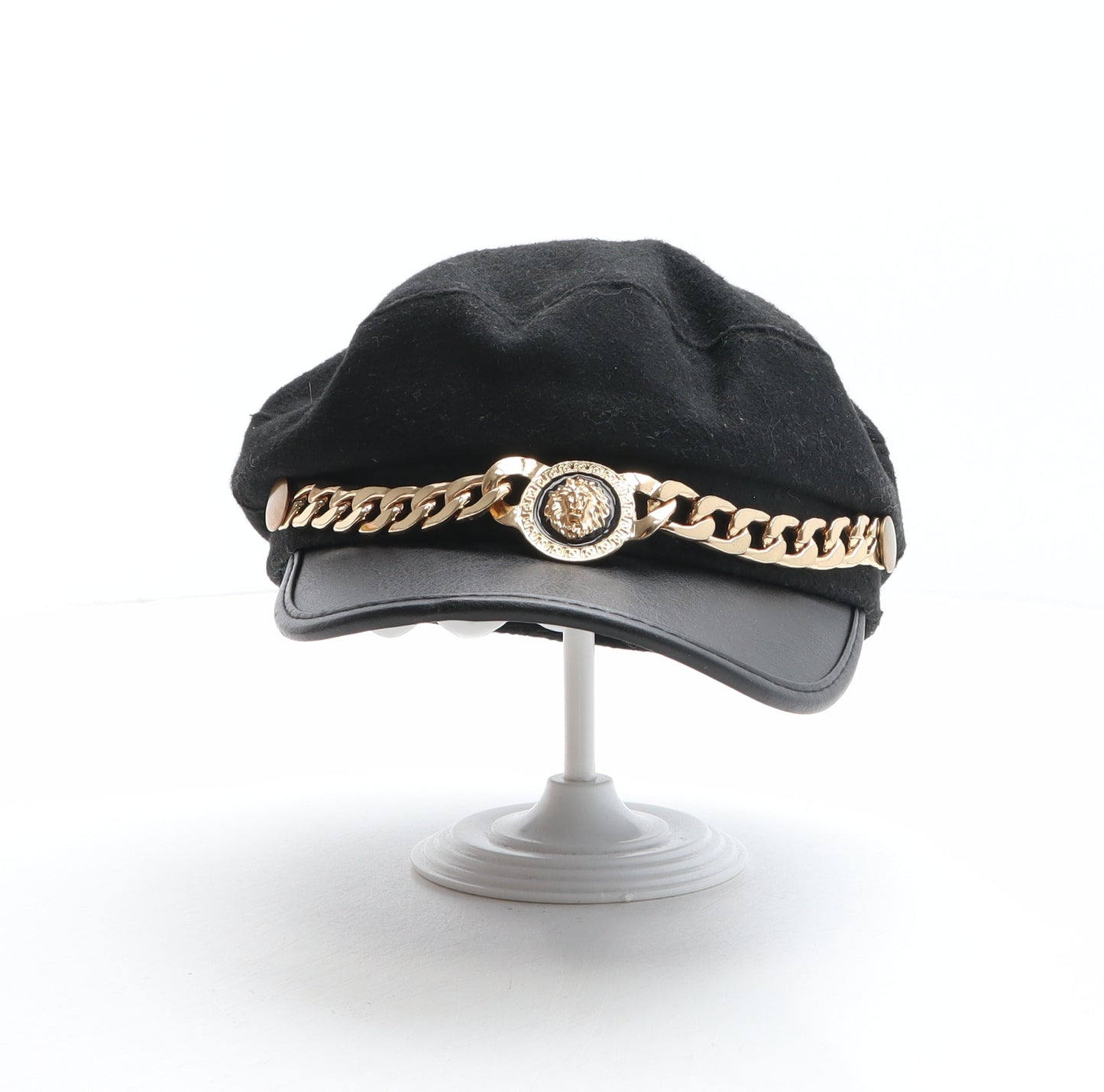 Preworn Womens Black Polyester Peaked Cap One Size - Chain detail, Lion detail