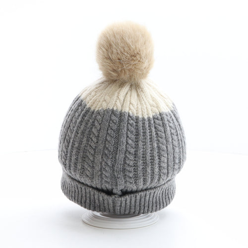Joules Girls Grey Wool Bobble Hat One Size