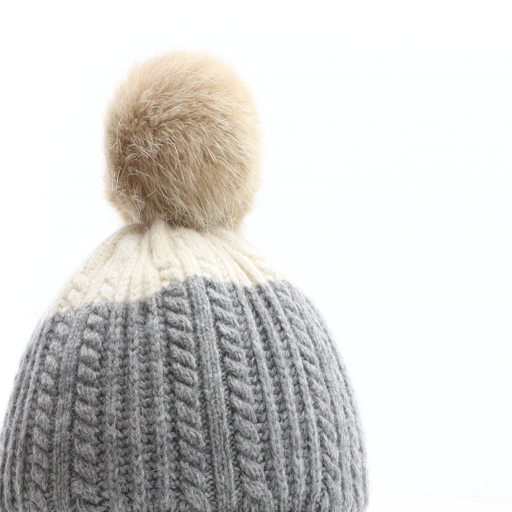 Joules Girls Grey Wool Bobble Hat One Size
