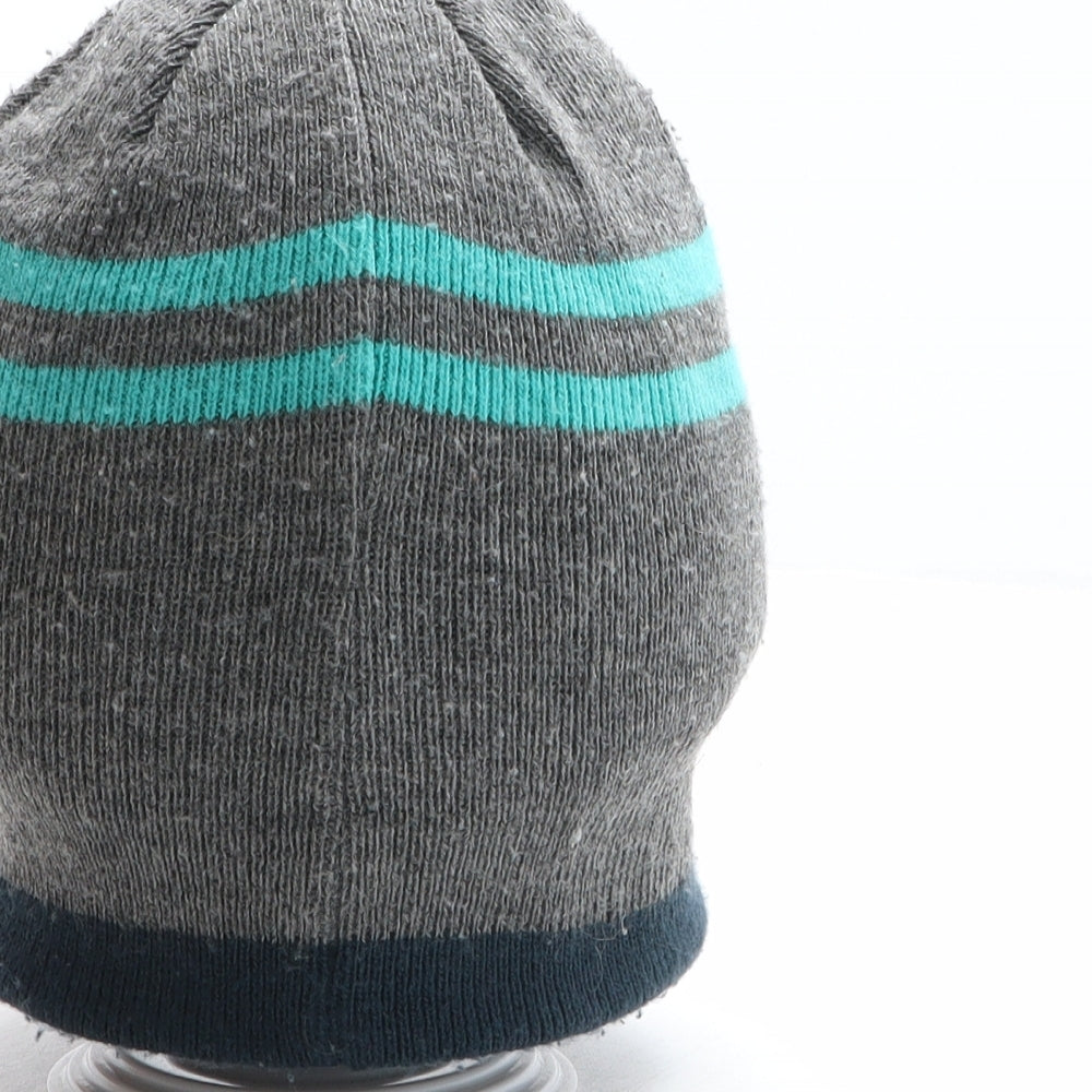 George Boys Grey Striped Acrylic Beanie One Size - Star Detail
