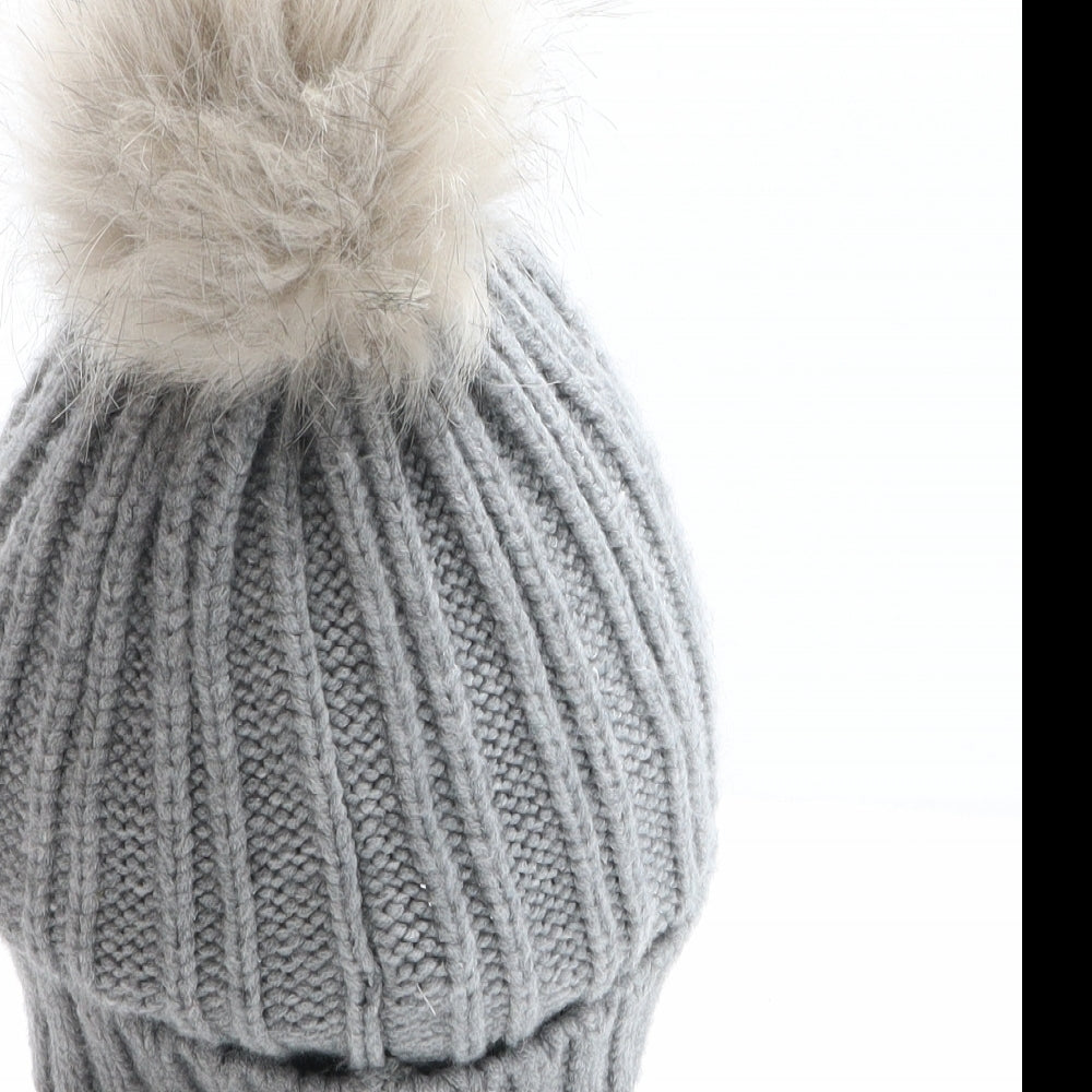 Miss Selfridge Womens Grey Viscose Bobble Hat One Size