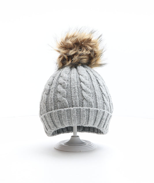 Preworn Girls Grey Acrylic Bobble Hat One Size