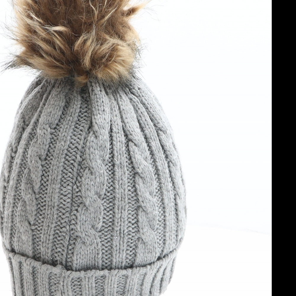 Preworn Girls Grey Acrylic Bobble Hat One Size