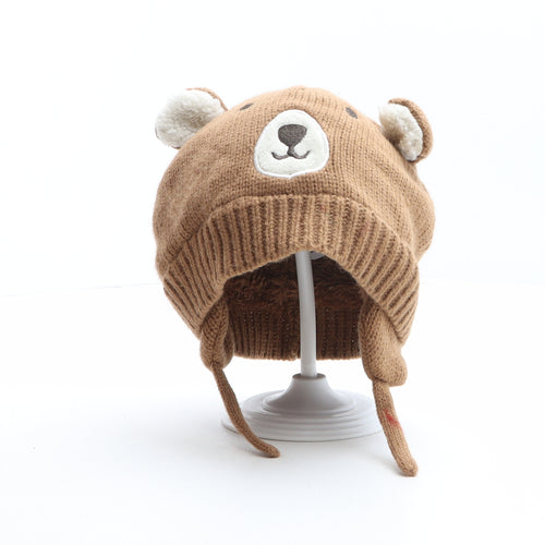 George Boys Brown Acrylic Bonnet One Size - Bear design