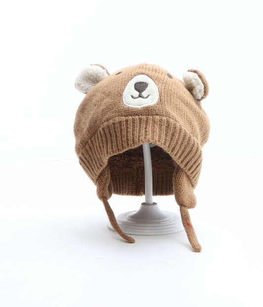 George Boys Brown Acrylic Bonnet One Size - Bear design