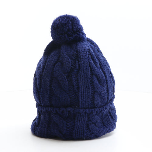 Preworn Mens Blue Acrylic Beanie One Size - Pom Pom