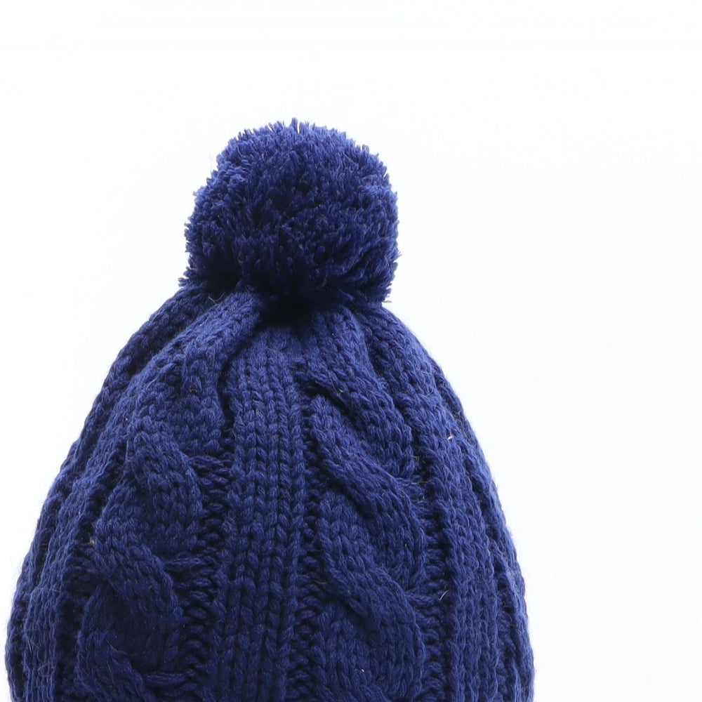 Preworn Mens Blue Acrylic Beanie One Size - Pom Pom