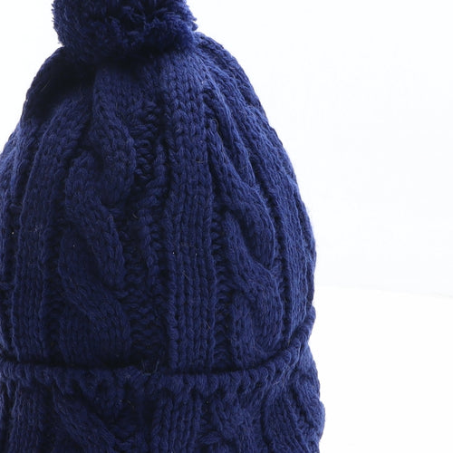 Preworn Mens Blue Acrylic Beanie One Size - Pom Pom