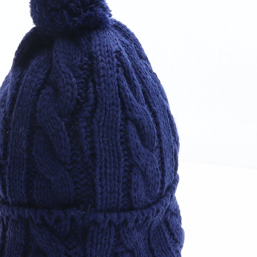 Preworn Mens Blue Acrylic Beanie One Size - Pom Pom
