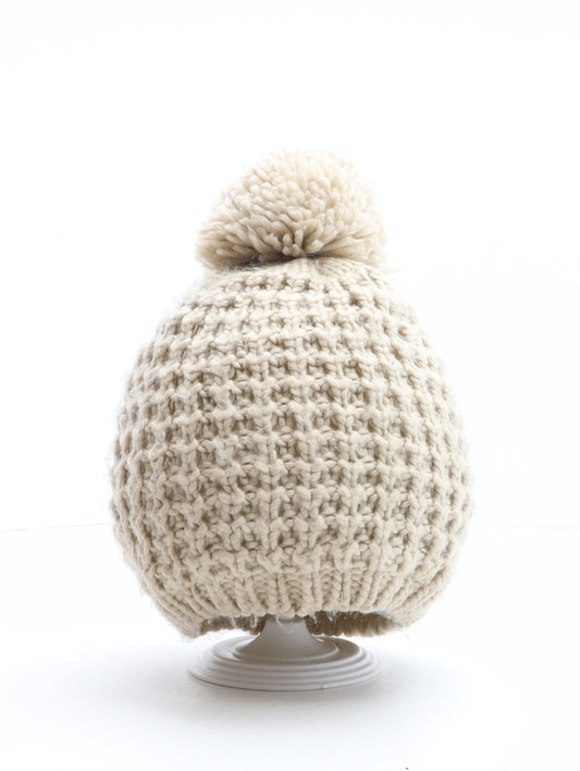 Preworn Womens Beige Acrylic Bobble Hat One Size
