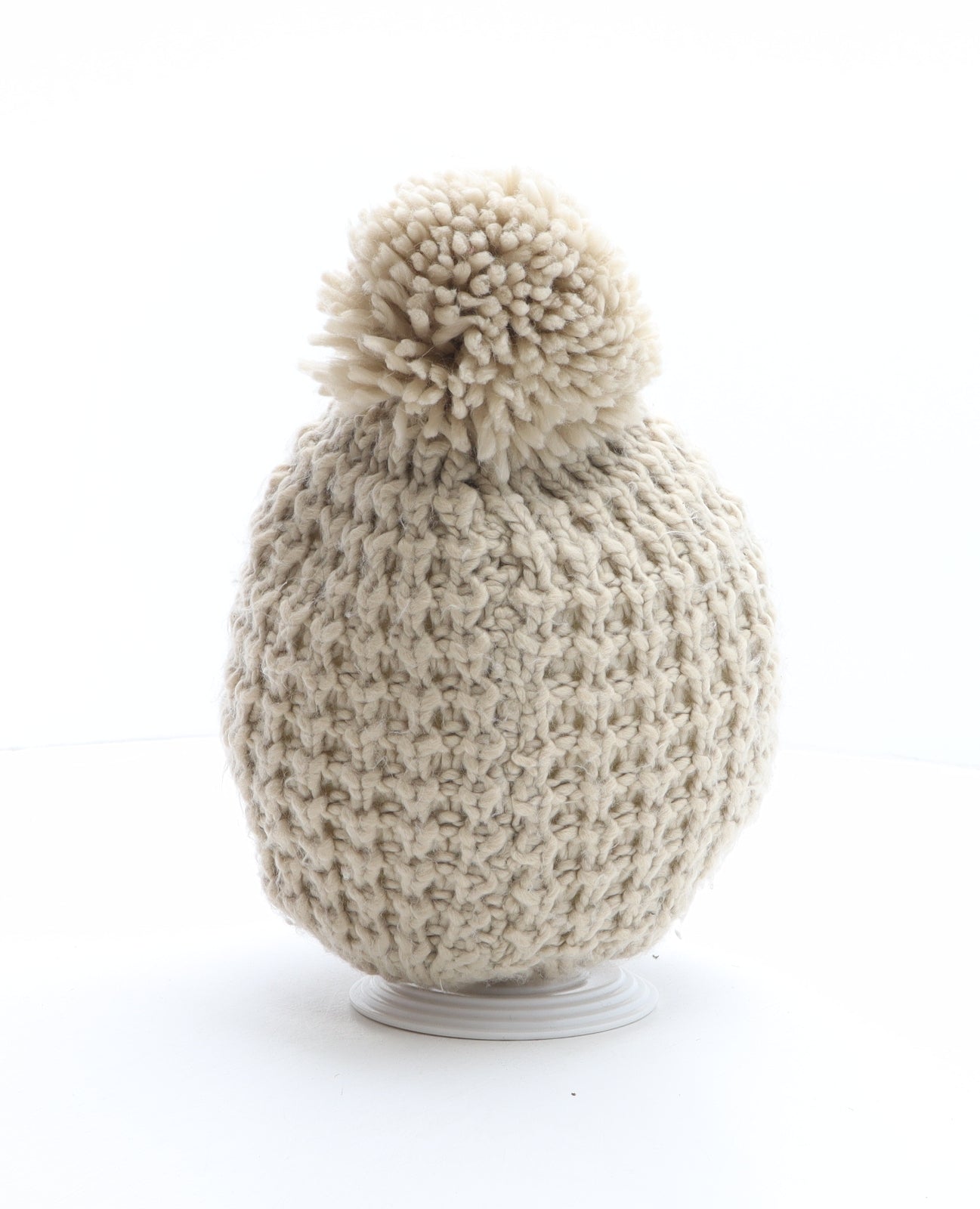 Preworn Womens Beige Acrylic Bobble Hat One Size