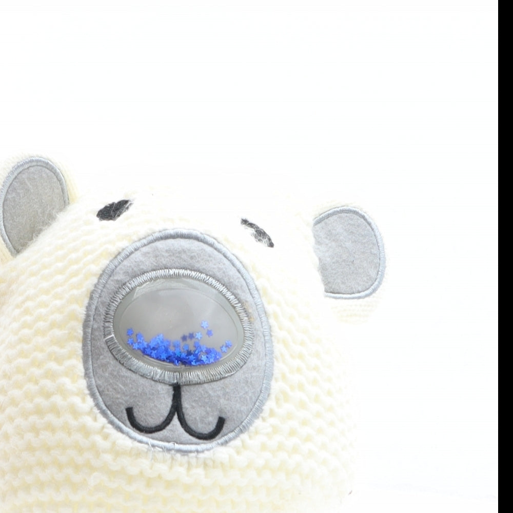 F&F Boys Ivory Acrylic Beanie Size L - Bear Design
