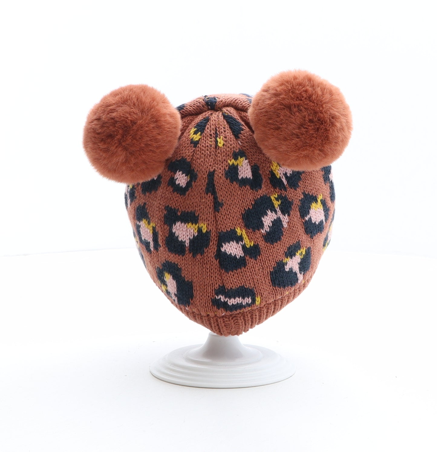 NEXT Girls Brown Animal Print 100% Cotton Bobble Hat One Size - Leopard Print