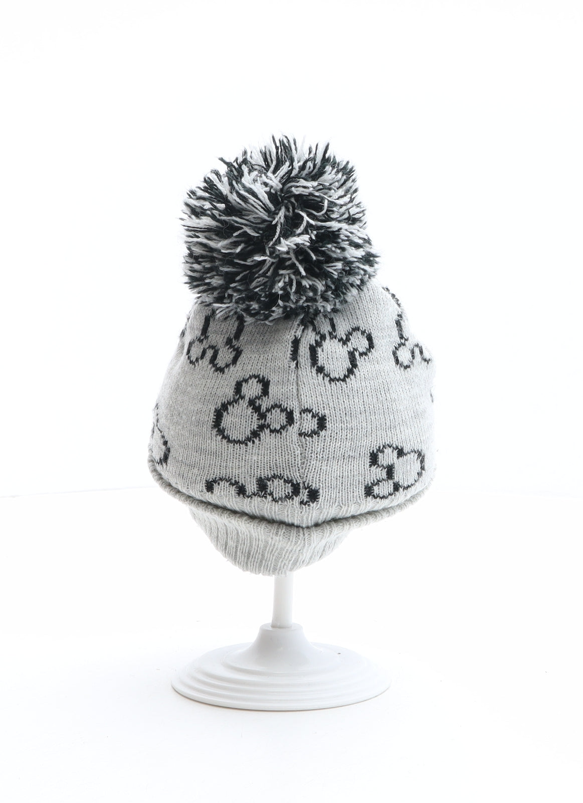 Primark Boys Grey Acrylic Bobble Hat One Size - Mickey Mouse, Disney