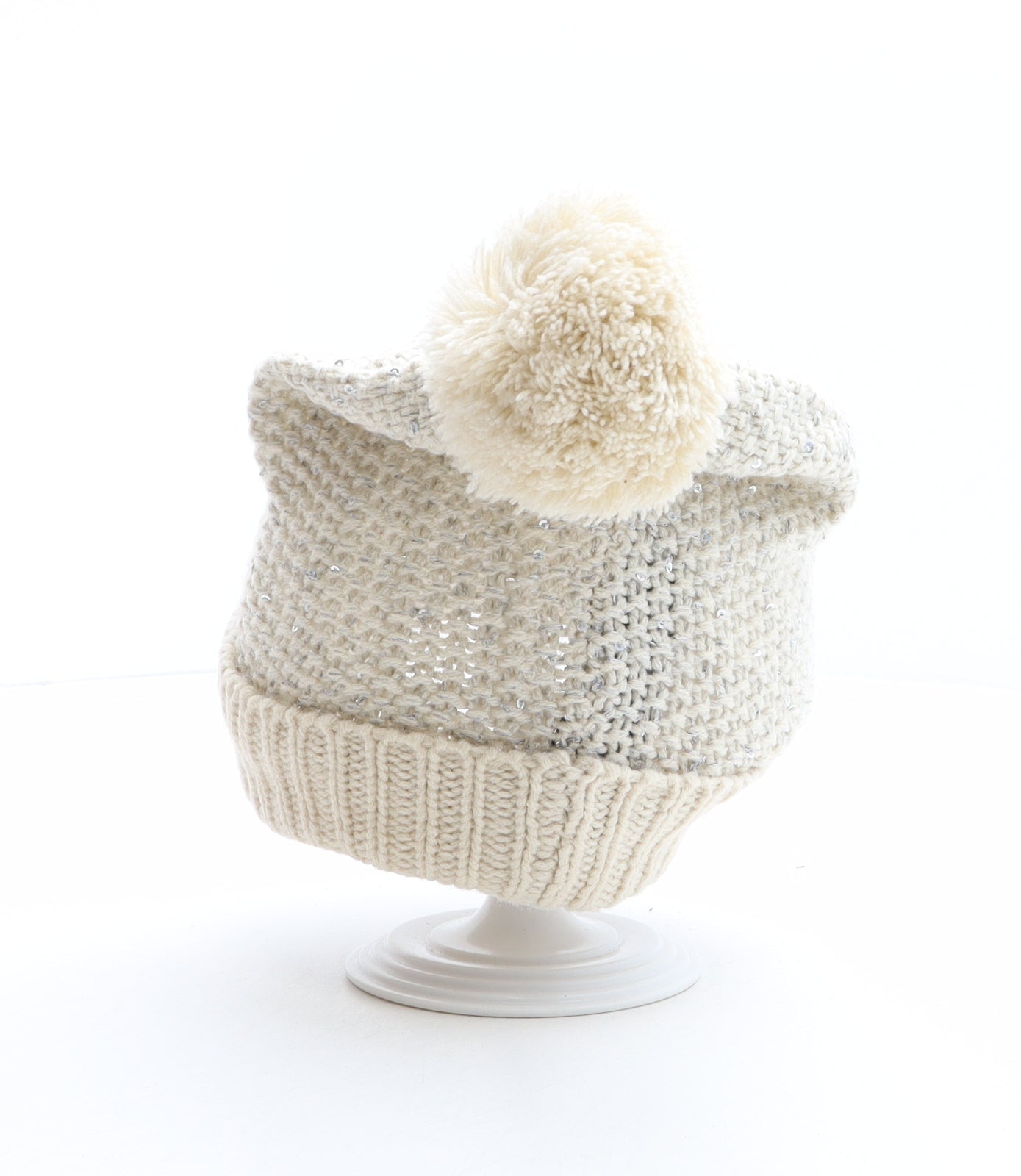 Red Herring Womens Beige Acrylic Bobble Hat One Size