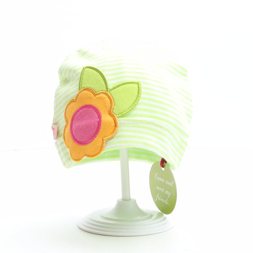 Olive&Moss Girls Grey Striped 100% Cotton Beanie One Size - Flower Detail