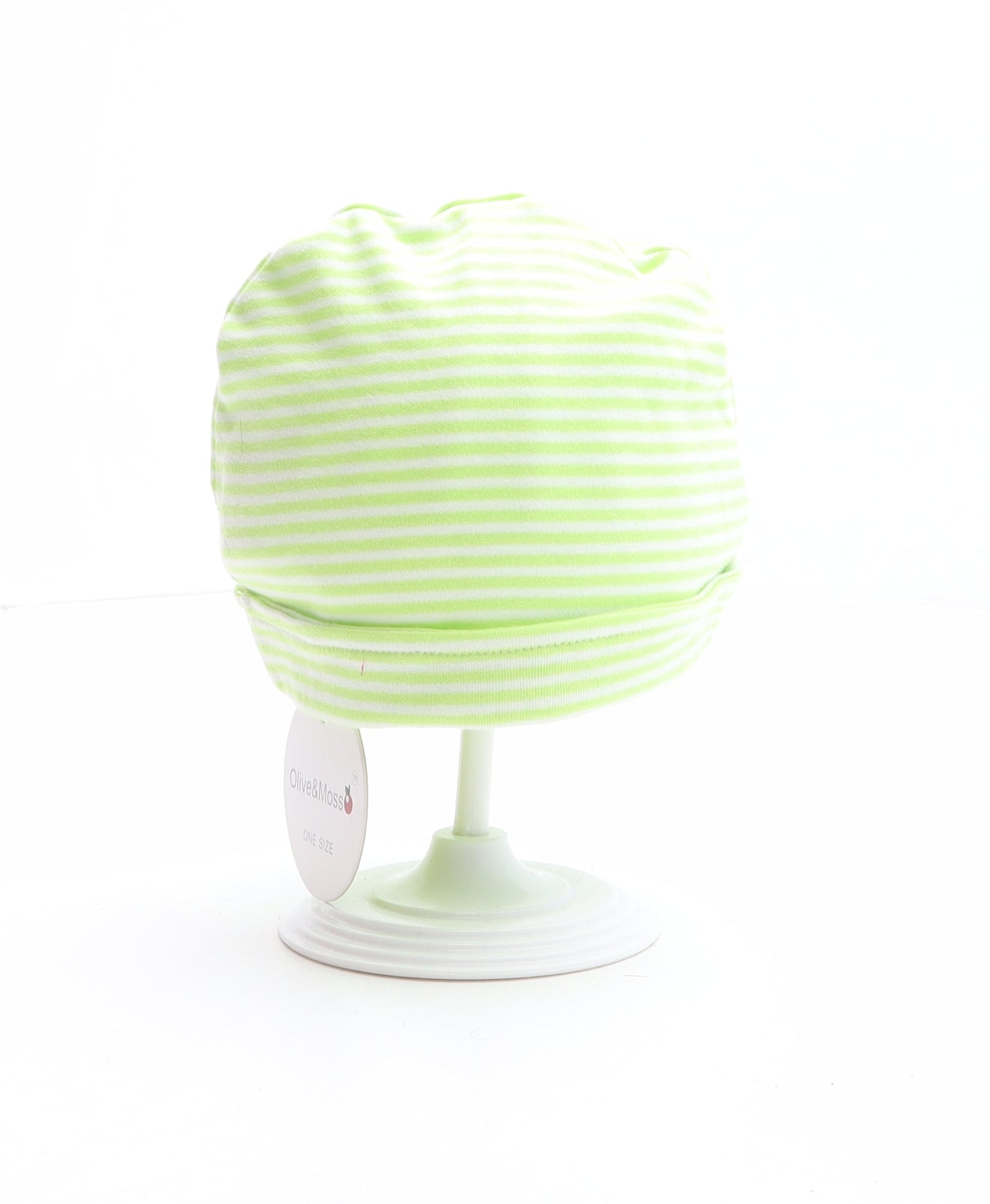 Olive&Moss Girls Grey Striped 100% Cotton Beanie One Size - Flower Detail