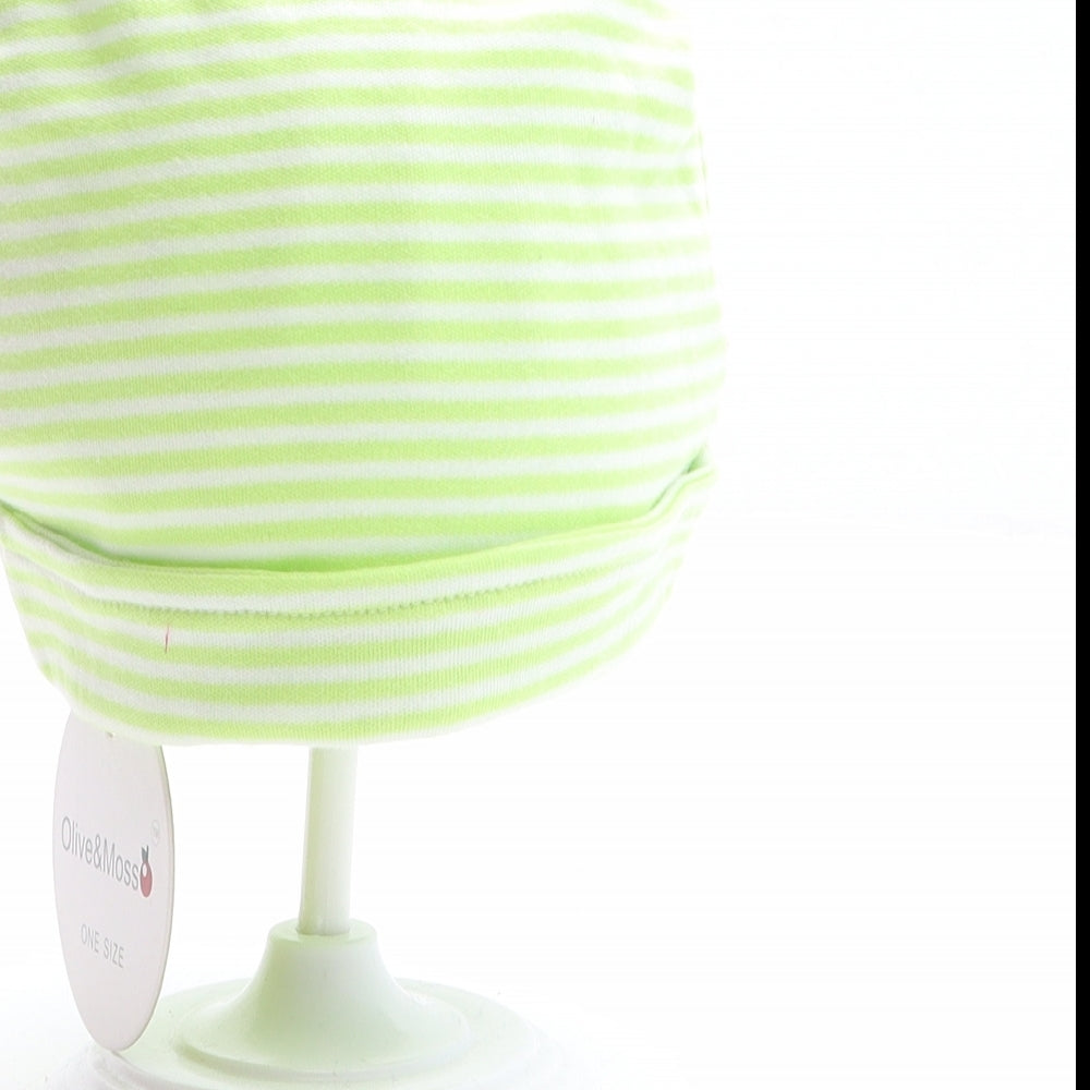 Olive&Moss Girls Grey Striped 100% Cotton Beanie One Size - Flower Detail