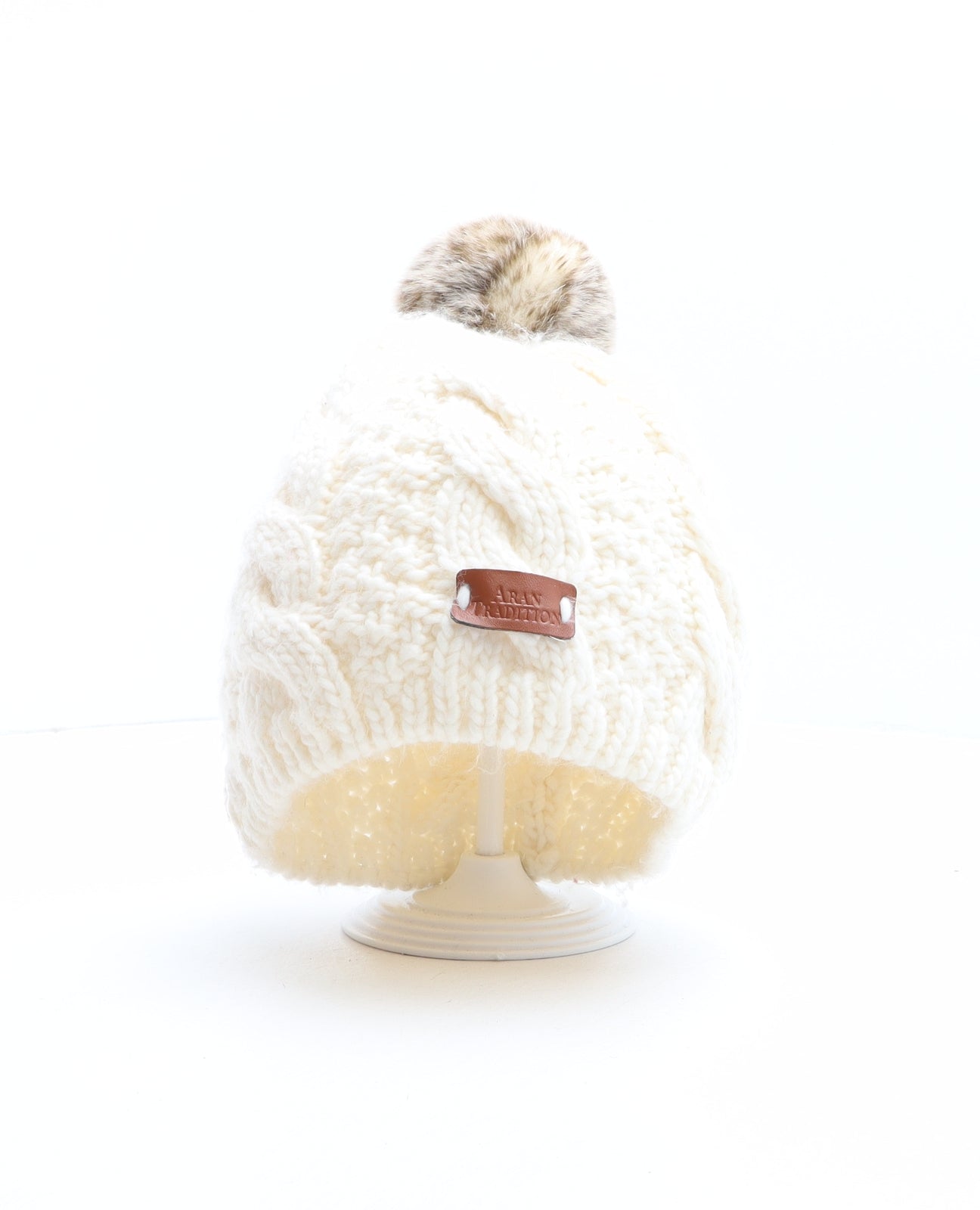 Aran Tradition Womens Ivory Acrylic Bobble Hat One Size