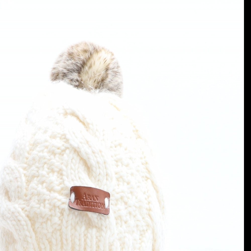 Aran Tradition Womens Ivory Acrylic Bobble Hat One Size