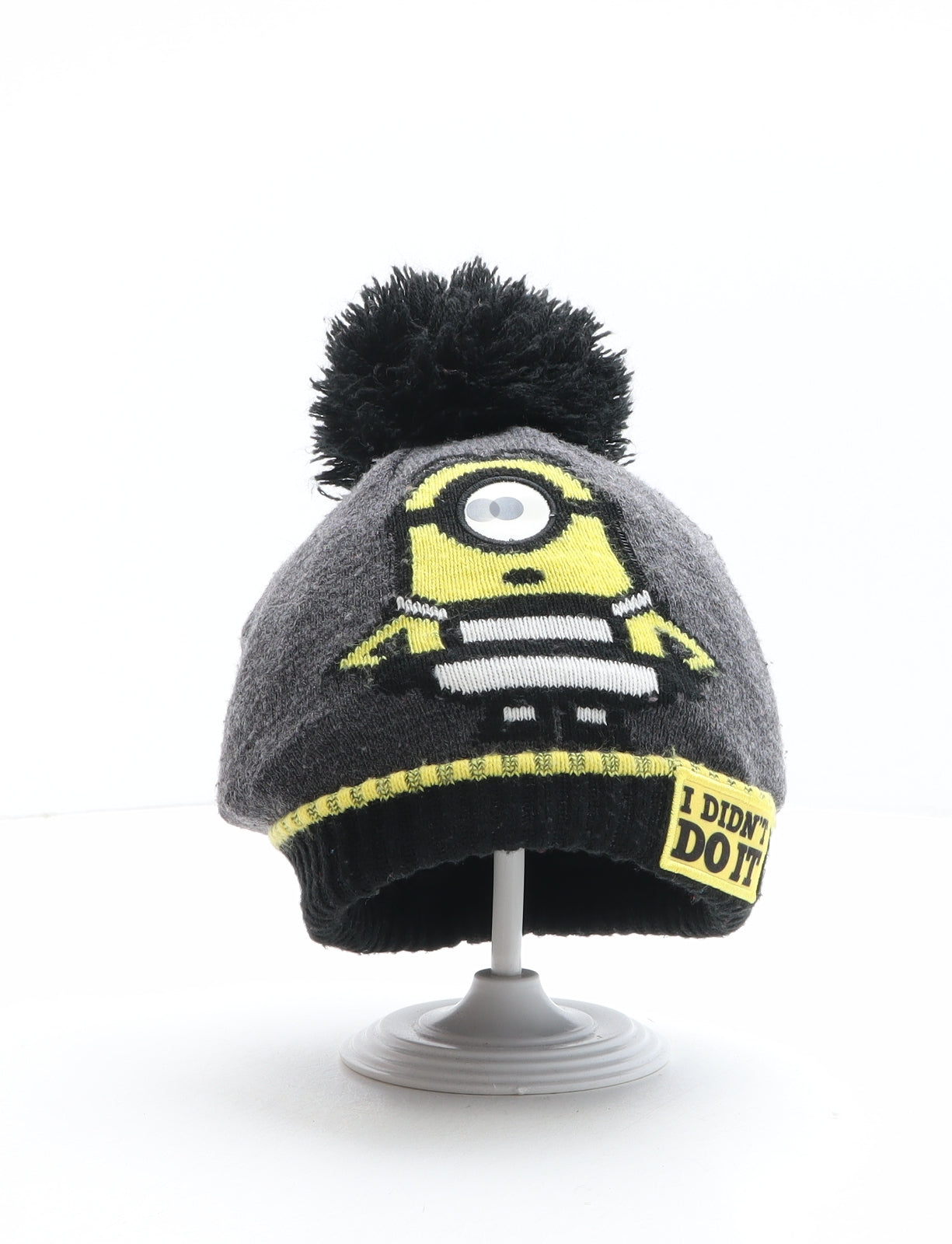 Despicable Me Boys Grey Acrylic Bobble Hat One Size - Minion