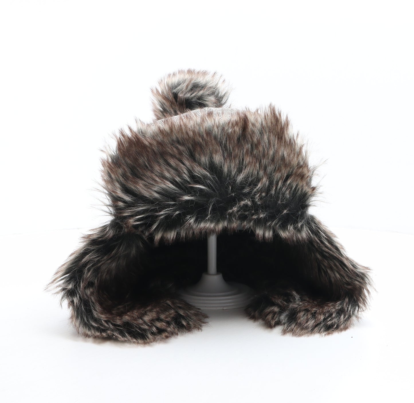 Urban Beach Womens Brown Herringbone Polyester Trapper Hat One Size - Pom Pom