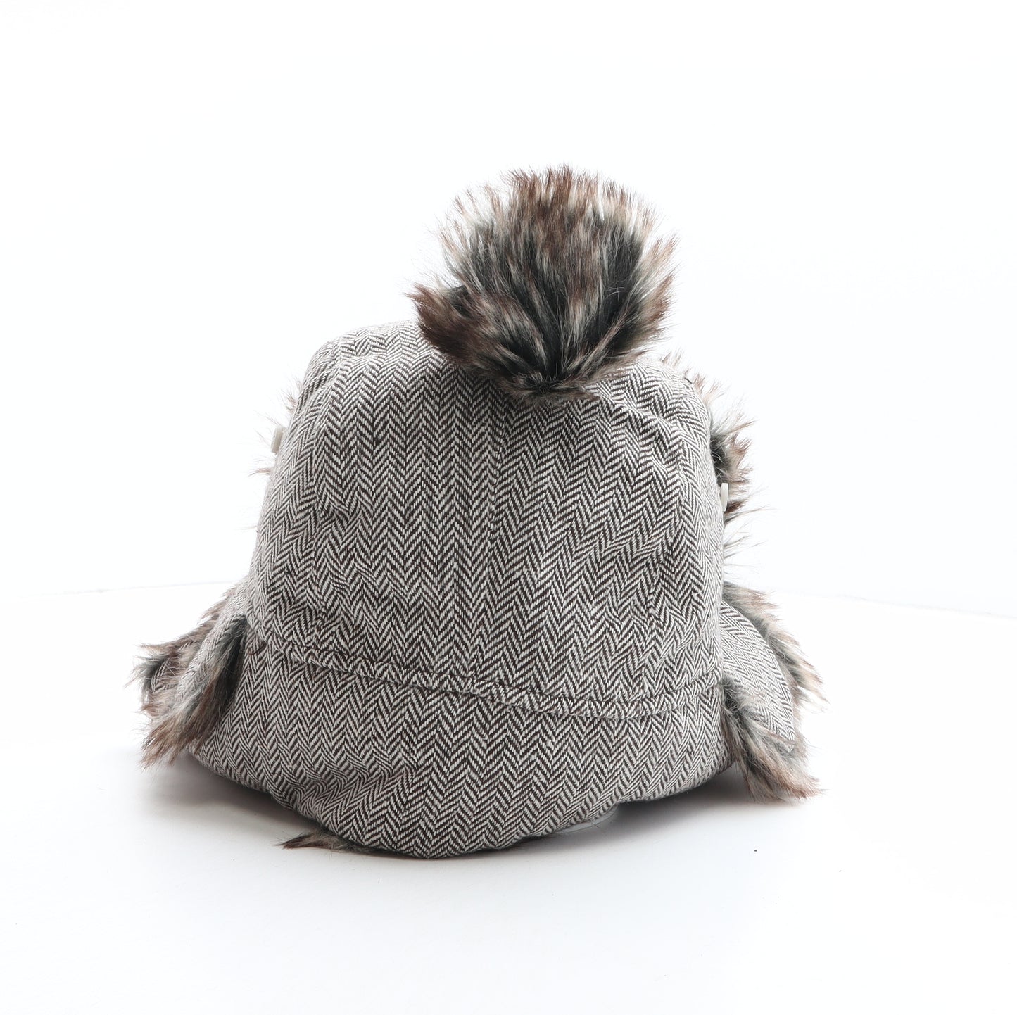 Urban Beach Womens Brown Herringbone Polyester Trapper Hat One Size - Pom Pom