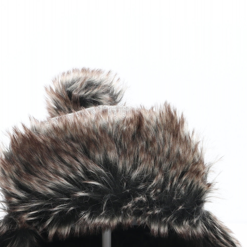 Urban Beach Womens Brown Herringbone Polyester Trapper Hat One Size - Pom Pom