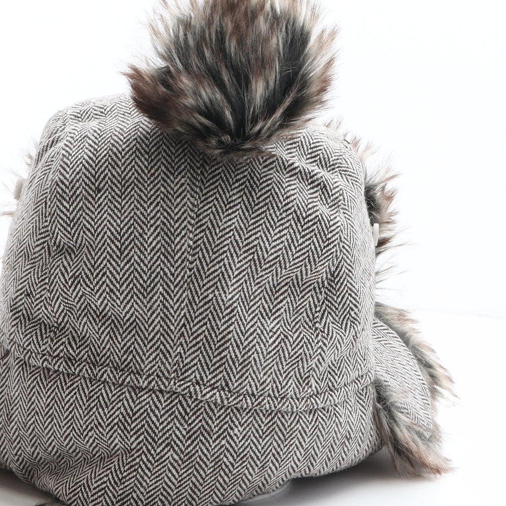 Urban Beach Womens Brown Herringbone Polyester Trapper Hat One Size - Pom Pom