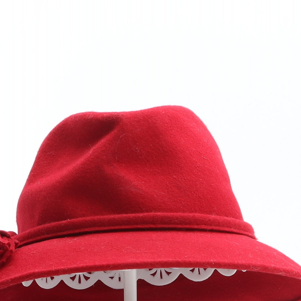 ELVI Womens Red 100% Wool Fedora One Size