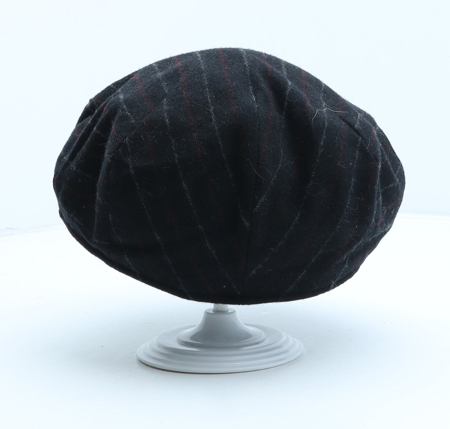 Wigens Mens Black Striped Wool Flat Cap Size L