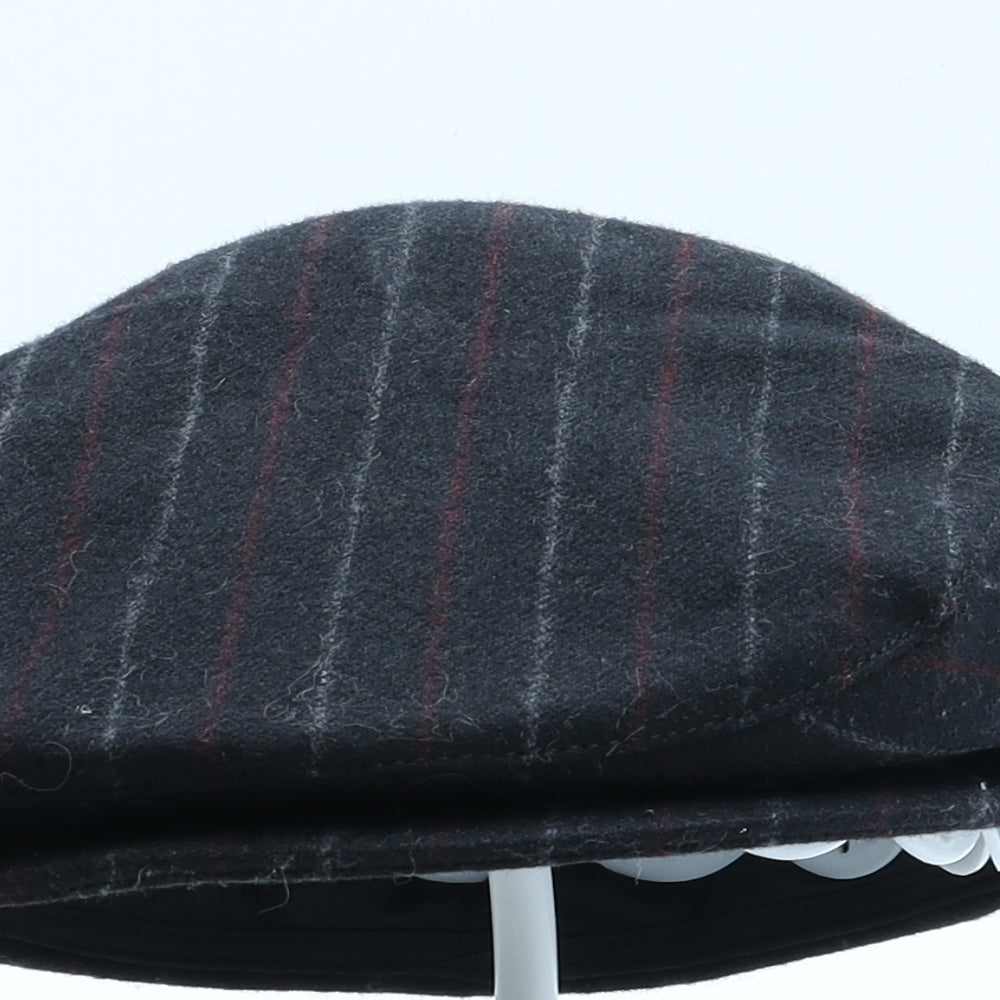 Wigens Mens Black Striped Wool Flat Cap Size L