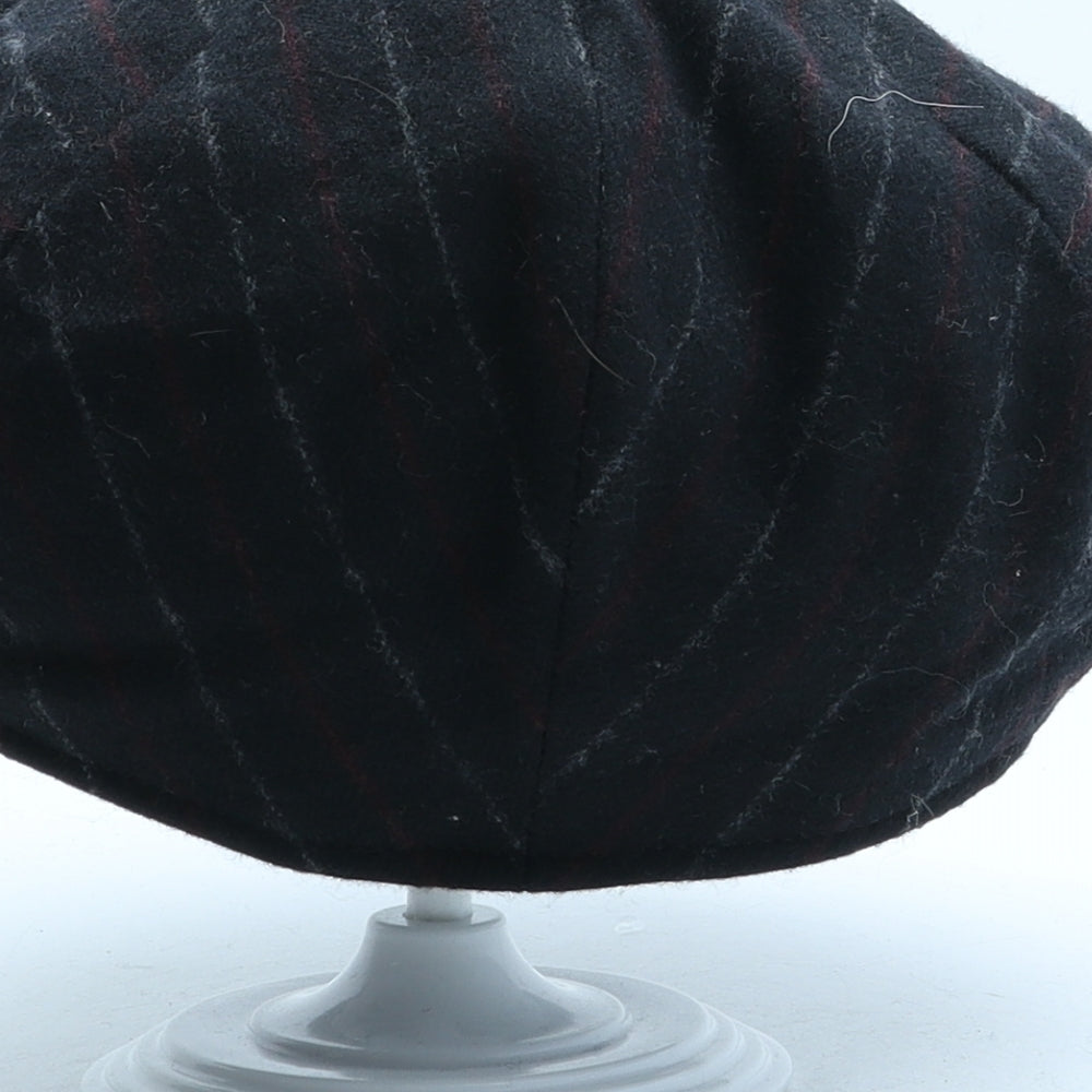 Wigens Mens Black Striped Wool Flat Cap Size L