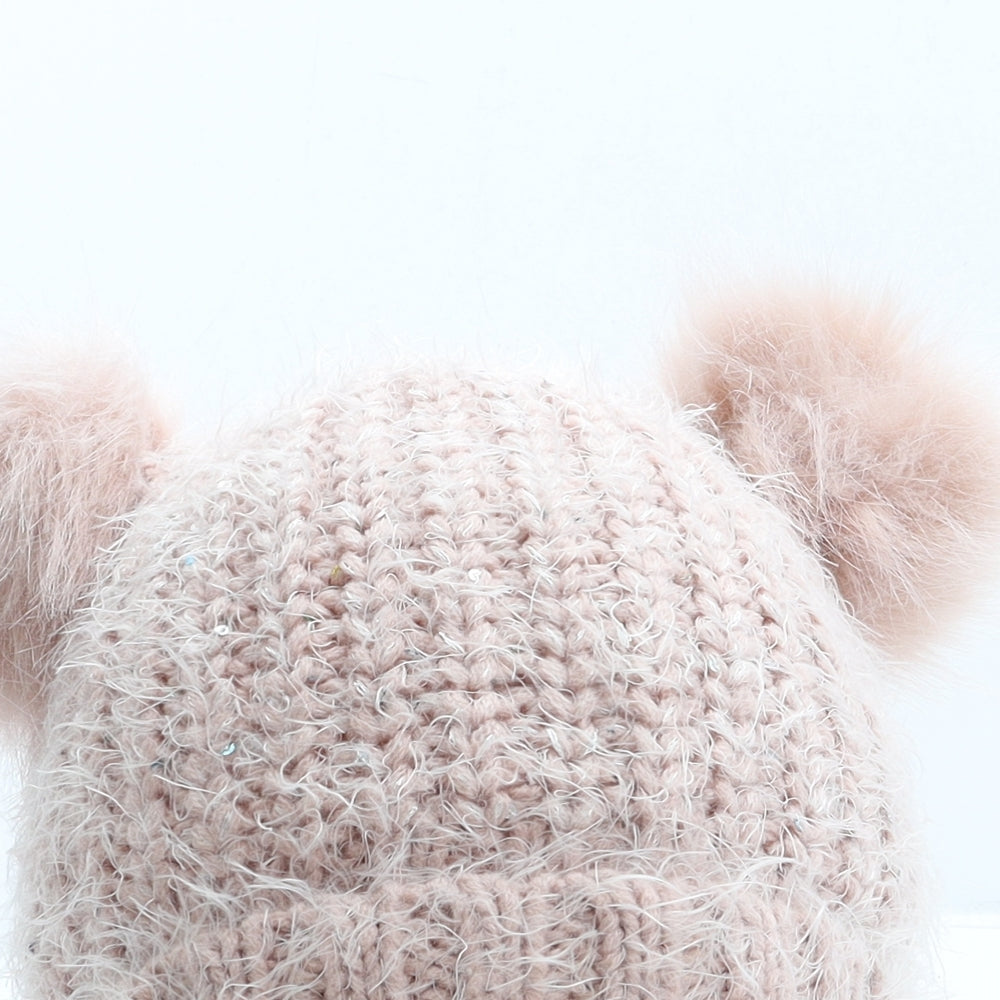 F&F Girls Pink Acrylic Bobble Hat One Size