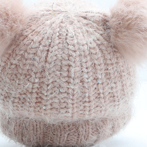 F&F Girls Pink Acrylic Bobble Hat One Size